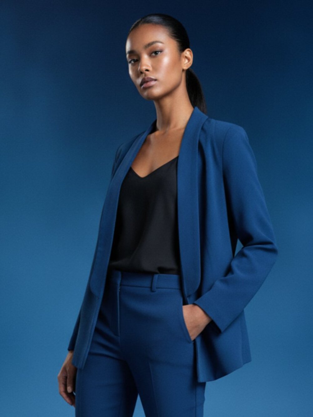 Forever 21 Contemporary Teal Open Front Shawl Collar Blazer